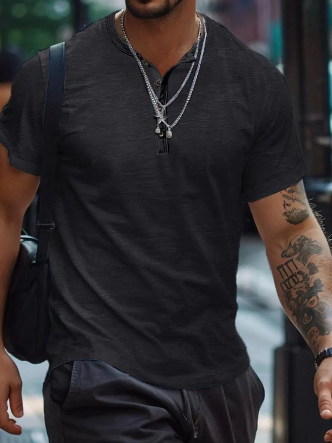 Men's Full Size Button Henley Collar Polo Shirt Plus Size - Premium Men's Polo shirt from Trendsi - Just $23.20! Shop now at Handbags Specialist Headquarter