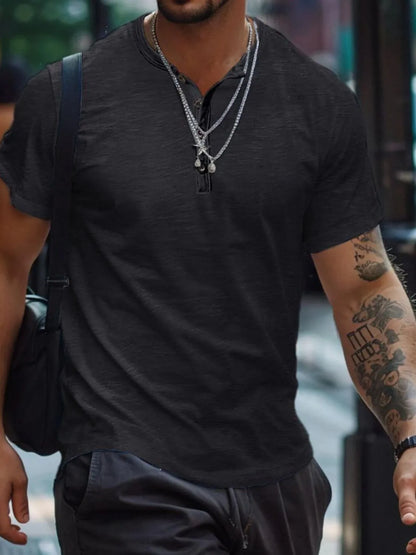 Men's Full Size Button Henley Collar Polo Shirt Plus Size - Premium Men's Polo shirt from Trendsi - Just $23.20! Shop now at Handbags Specialist Headquarter