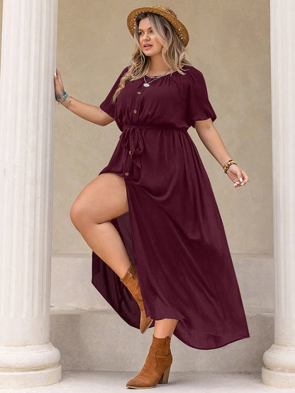 Plus Size Round Neck Half Sleeve Dress - Premium Dresses from Trendsi - Just $45.99! Shop now at Handbags Specialist Headquarter