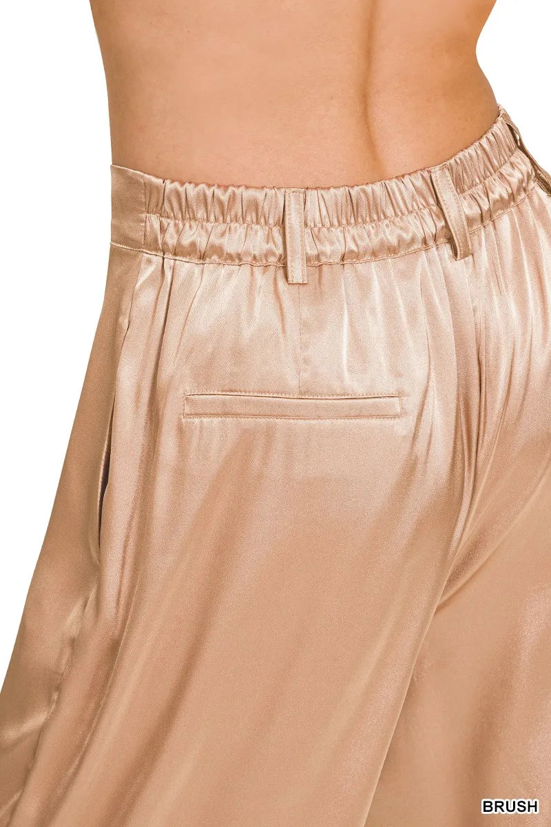 Zenana Wide-Leg Satin Pants - Premium Women Pants from Trendsi - Just $26.99! Shop now at Handbags Specialist Headquarter