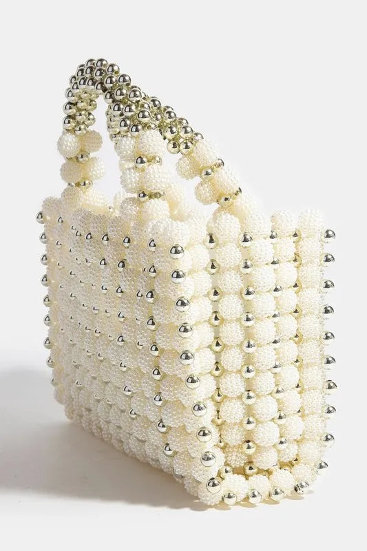 Fame Metallic and Pearl Cluster Beaded Handbag - Premium Tote Bag from Trendsi - Just $57.99! Shop now at Handbags Specialist Headquarter