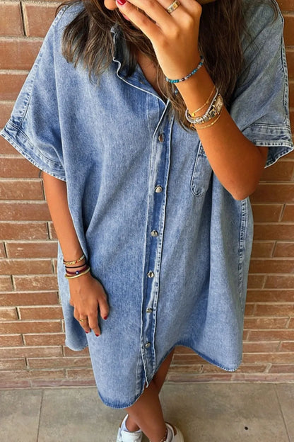 Oversized Button Down Denim Shirt Dress - Premium Women / Jeans & Denim from Trendsi - Just $65.94! Shop now at Handbags Specialist Headquarter
