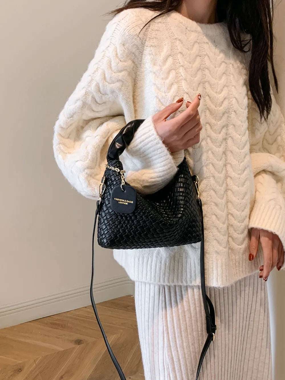 PU Leather Woven Crossbody Bag - Premium Crossbody Bag from Trendsi - Just $27.99! Shop now at Handbags Specialist Headquarter