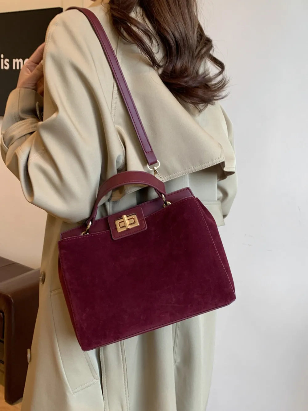 Solid Color Handbag with Removable Strap - Premium handbags from Trendsi - Just $33.99! Shop now at Handbags Specialist Headquarter
