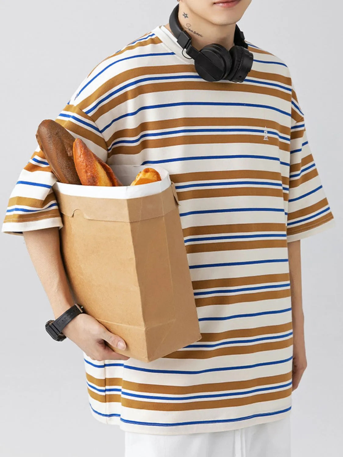 Men's Plus Size Basic style Round Neck Striped T-Shirt - Premium Men's T-Shirt from Trendsi - Just $33.99! Shop now at Handbags Specialist Headquarter