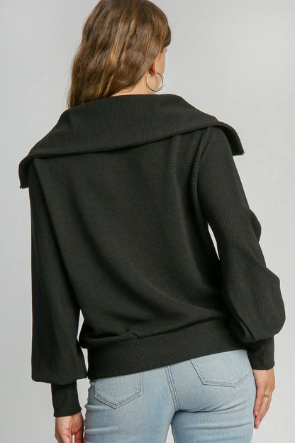 Umgee Full Size Ribbed Knit Half Zipper Sweatshirt Plus Size - Premium Dresses from Trendsi - Just $53.99! Shop now at Handbags Specialist Headquarter