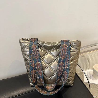 PU Leather Printed Strap Quilted Handbag - Premium Tote Bag from Trendsi - Just $27.99! Shop now at Handbags Specialist Headquarter