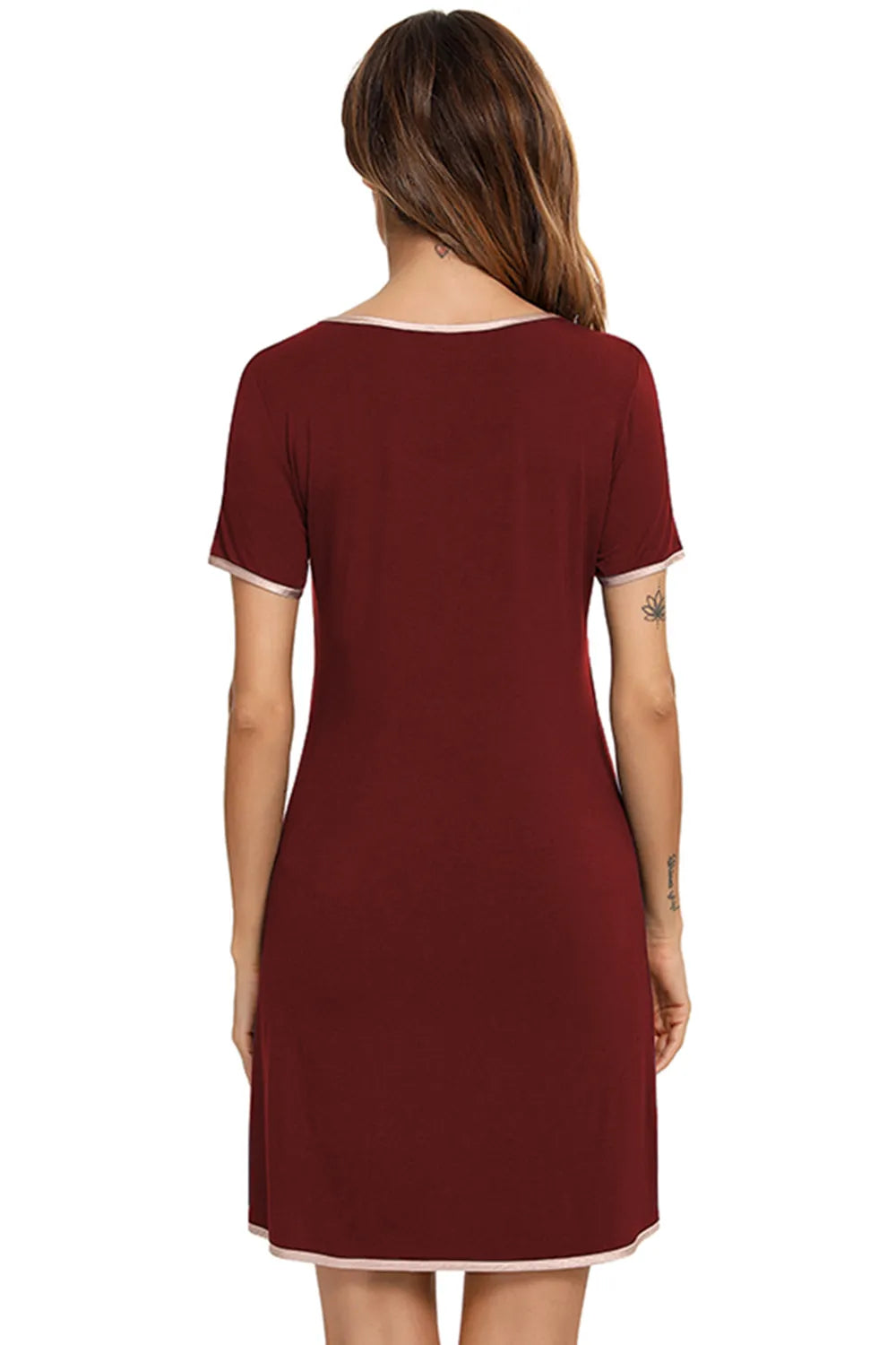 Contrast Trim Pocketed Round Neck Lounge Dress - Premium Sleepwear from Trendsi - Just $27.99! Shop now at Handbags Specialist Headquarter