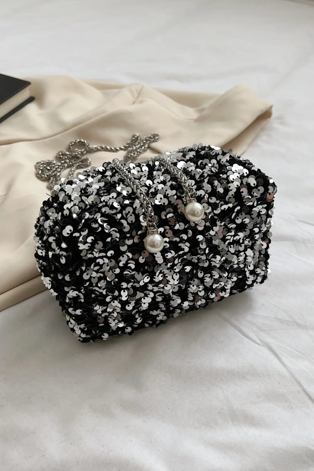 Sequin Chain Drawstring Bucket Bag - Premium Crossbody Bag from Trendsi - Just $21.99! Shop now at Handbags Specialist Headquarter