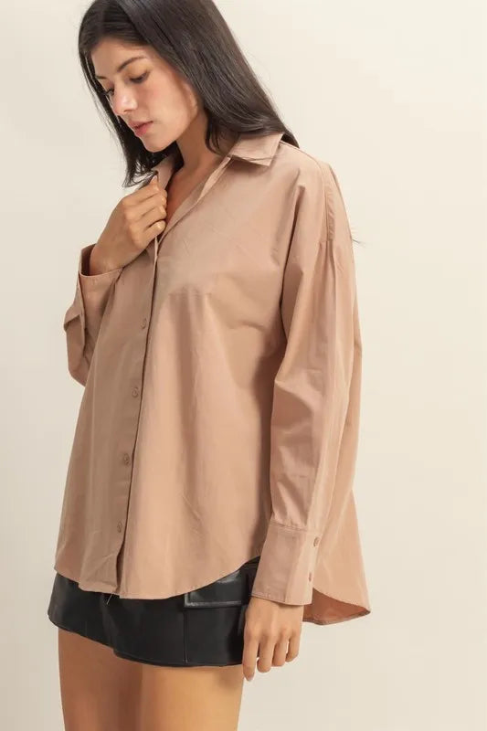 HYFVE Button Down Long Sleeve Shirt - Premium Women's Down Shirt Tops from Trendsi - Just $37.90! Shop now at Handbags Specialist Headquarter