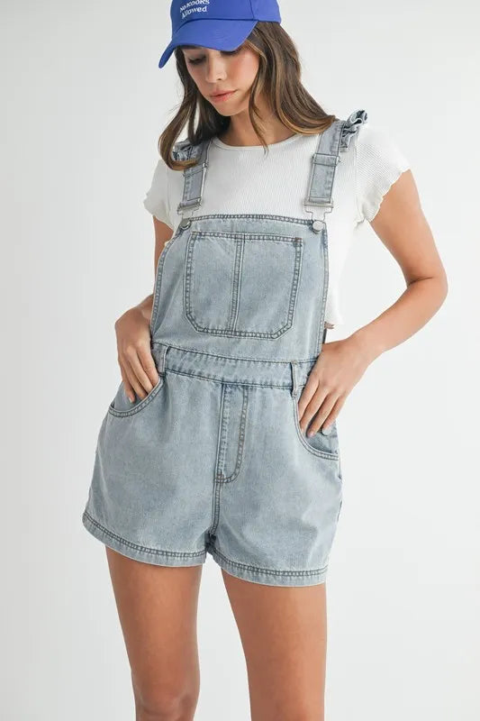 MABLE Square Neck Ruffle Shoulder Denim Overall Romper - Premium Women / Jeans & Denim from Trendsi - Just $67.12! Shop now at Handbags Specialist Headquarter