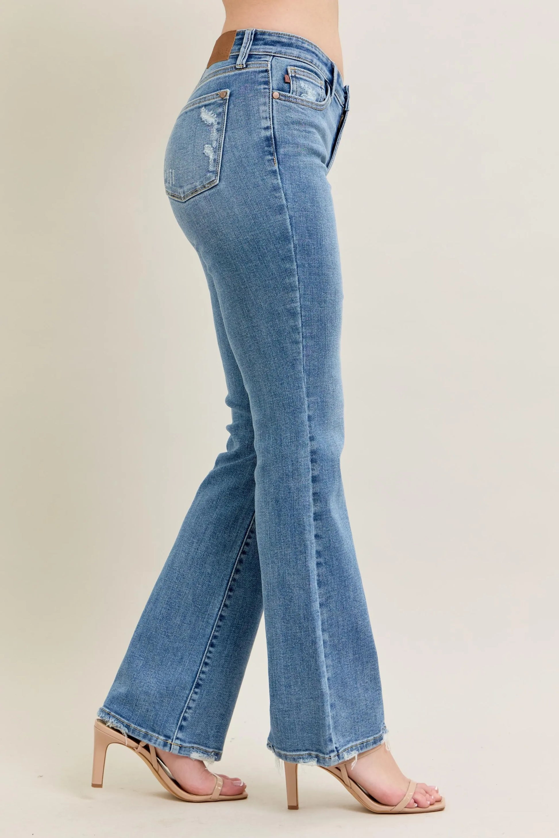 Judy Blue Full Size Mid Rise Wash Destroy Hem Bootcut Jeans Plus Size - Premium Women / Jeans & Denim from Trendsi - Just $66.99! Shop now at Handbags Specialist Headquarter