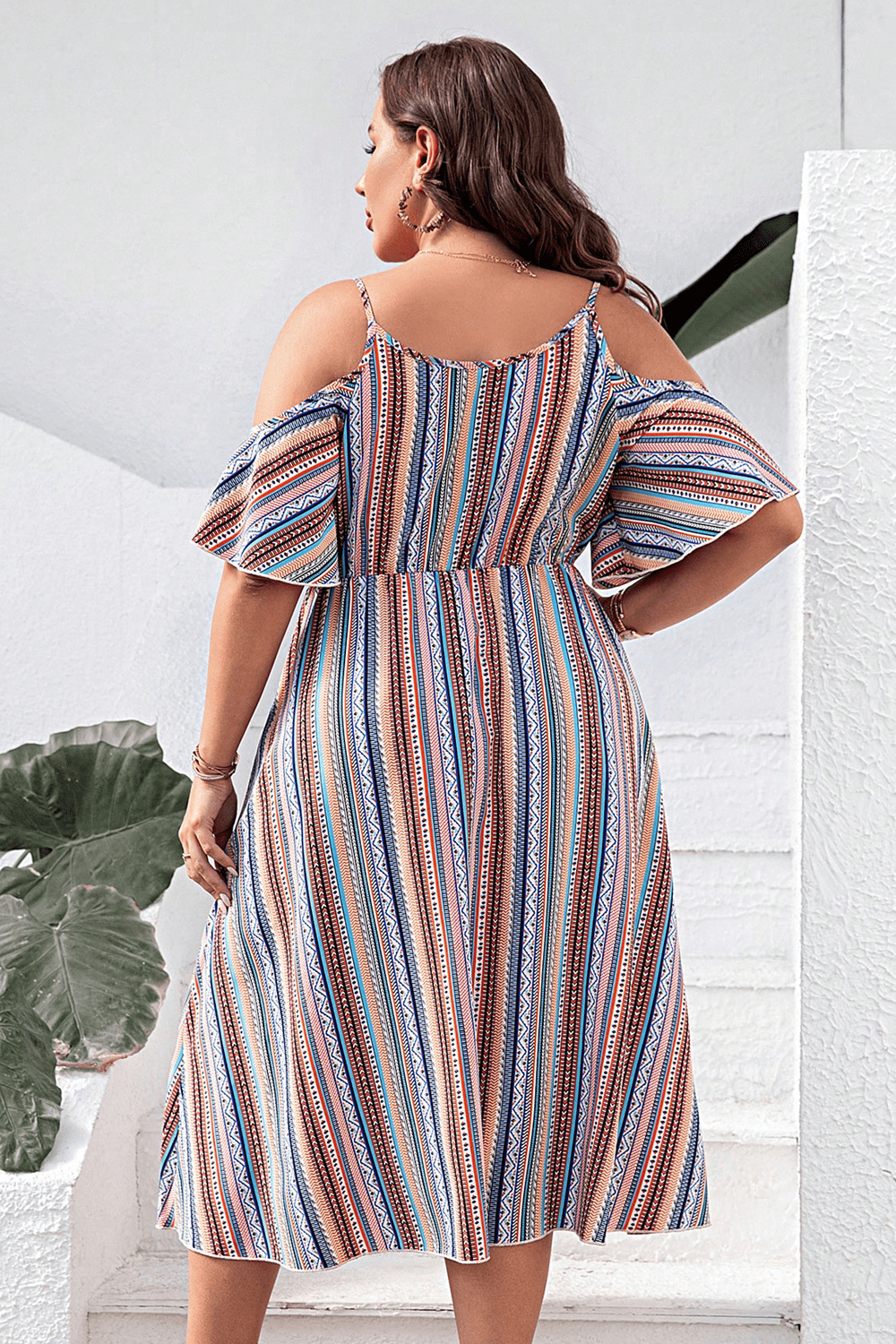 Plus Size Striped Cold-Shoulder Dress - Premium Dresses from Trendsi - Just $45.99! Shop now at Handbags Specialist Headquarter