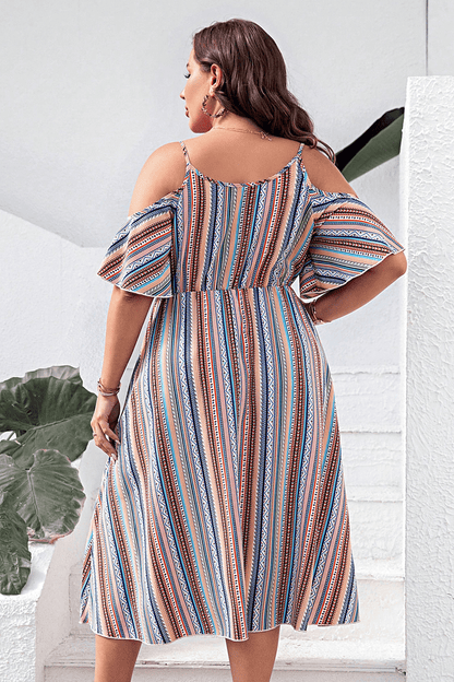 Plus Size Striped Cold-Shoulder Dress - Premium Dresses from Trendsi - Just $45.99! Shop now at Handbags Specialist Headquarter