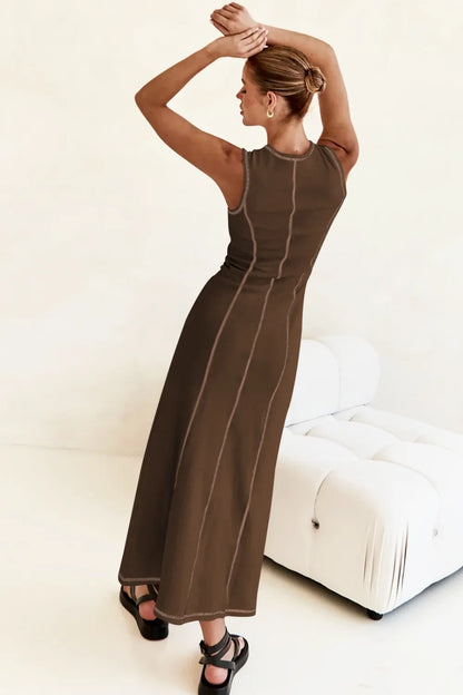 Contrast Stitching Maxi Tank Dress - Premium Maxi Dress from Trendsi - Just $32.99! Shop now at Handbags Specialist Headquarter