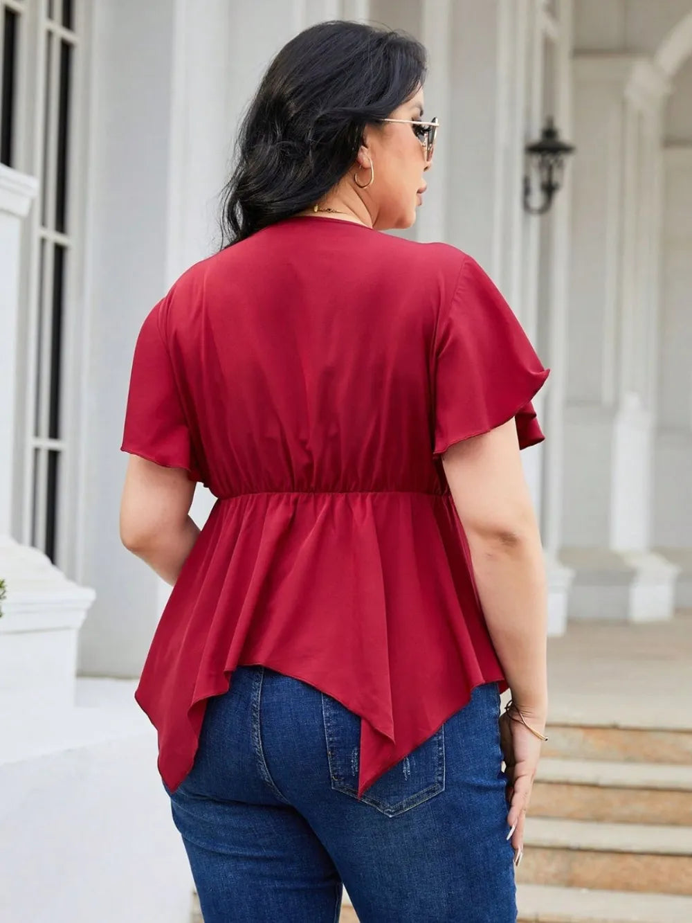 Plus Size Frill Surplice Flutter Sleeve Blouse - Premium Plus Size Shirts from Trendsi - Just $21! Shop now at Handbags Specialist Headquarter
