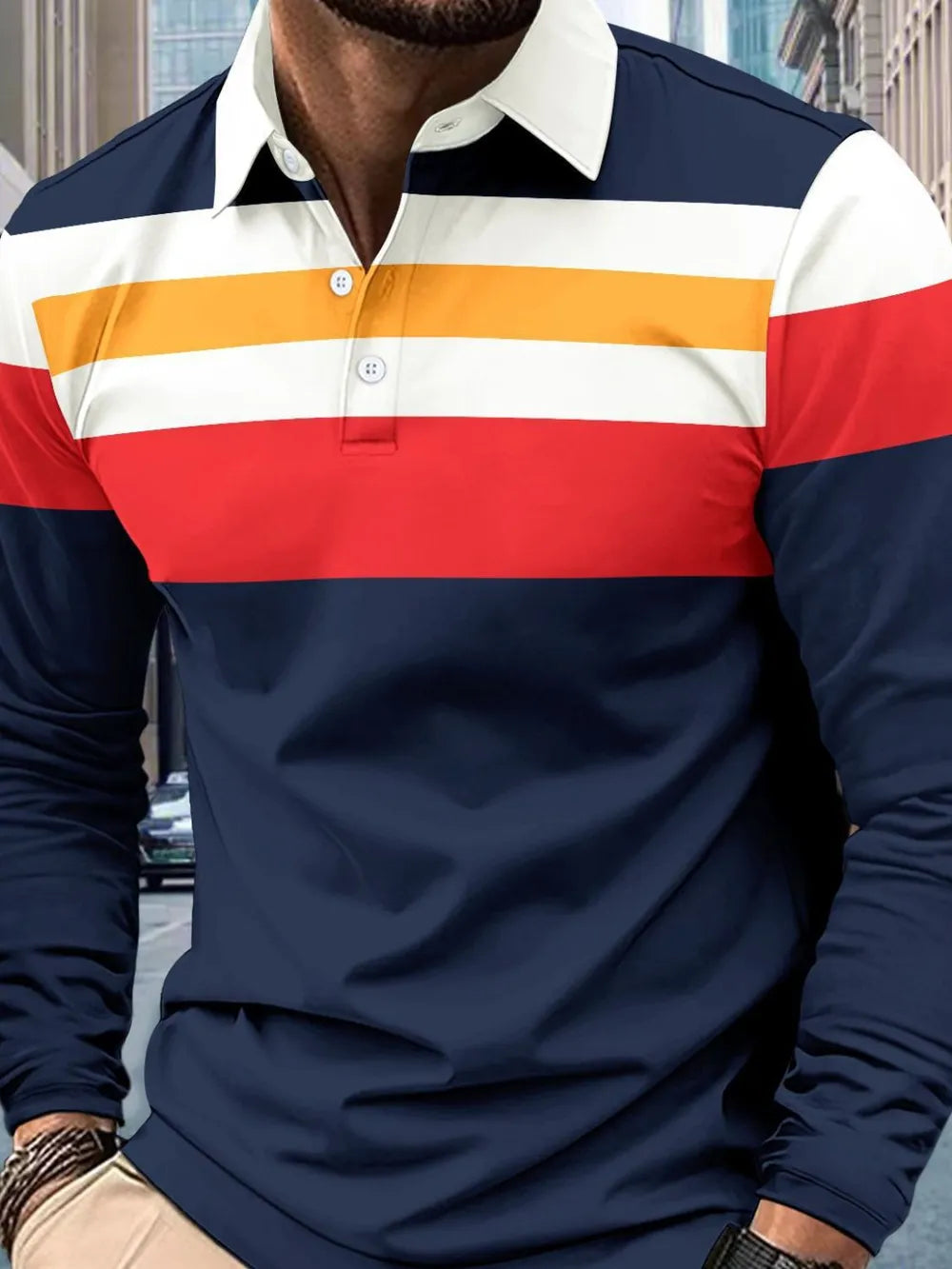 Men's Full Size Collared Contrast Striped Polo Plus Size - Premium Men's Polo shirt from Trendsi - Just $38.99! Shop now at Handbags Specialist Headquarter