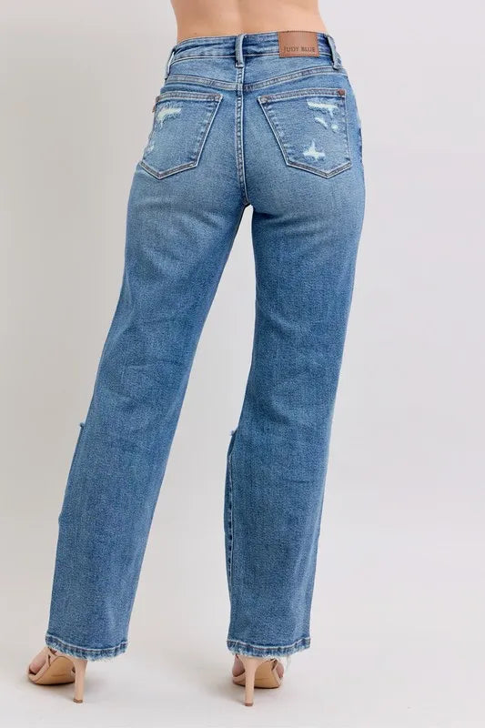 Judy Blue Full Size High Waist Heavy Destroy Straight Jeans Plus Size - Premium Women / Jeans & Denim from Trendsi - Just $62.99! Shop now at Handbags Specialist Headquarter