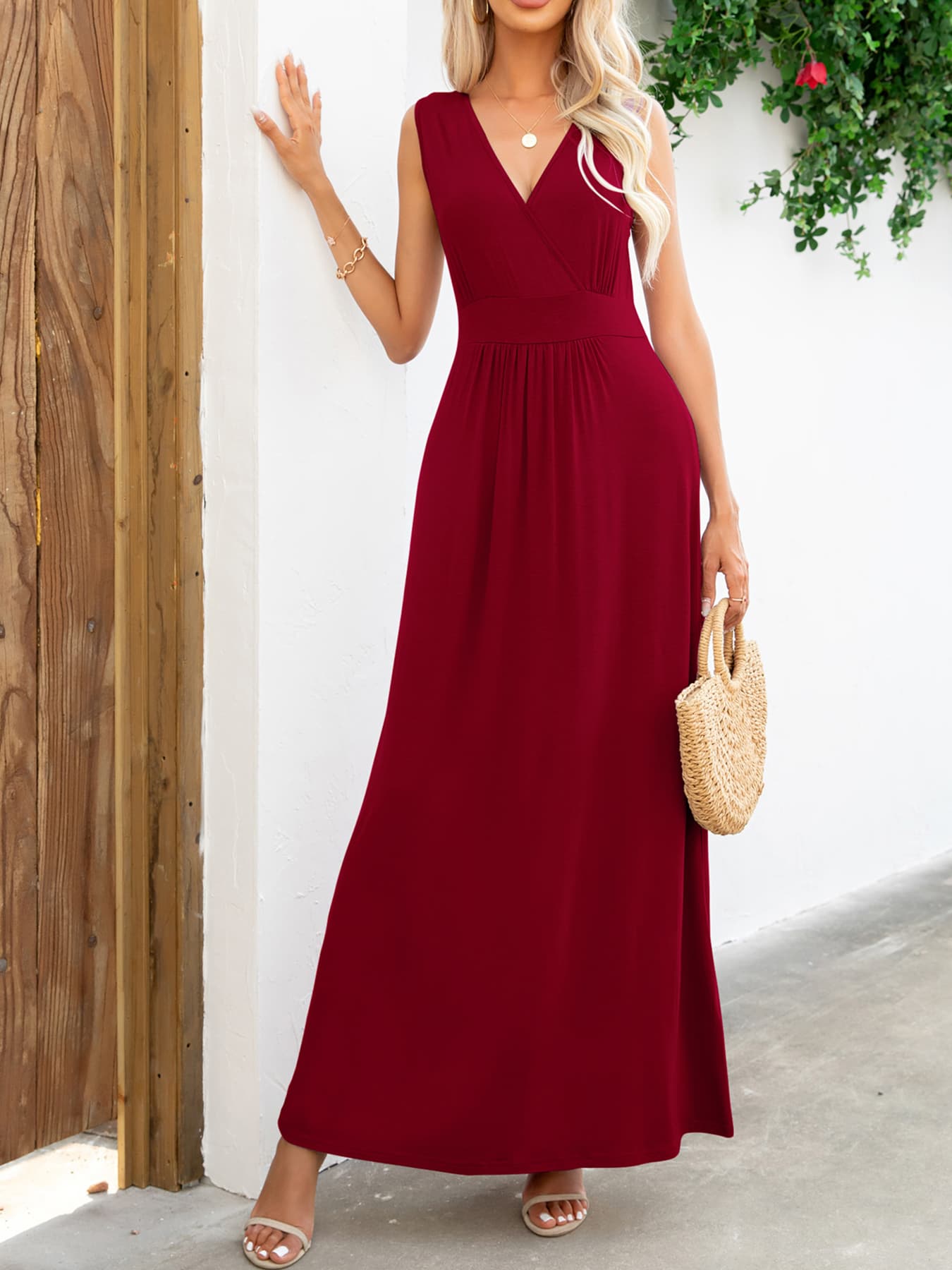 Surplice Neck Sleeveless Maxi Dress - Premium Maxi Dress from Trendsi - Just $38.99! Shop now at Handbags Specialist Headquarter