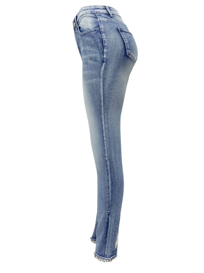 Rhinestone Butterfly Jeans with Pockets - Premium Women / Jeans & Denim from Trendsi - Just $35.10! Shop now at Handbags Specialist Headquarter