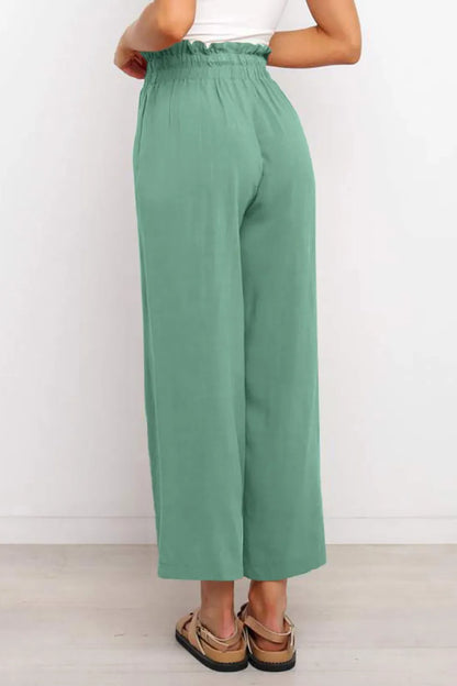 Drawstring Paperbag Waist Wide Leg Pants - Premium Women Pants from Trendsi - Just $31.99! Shop now at Handbags Specialist Headquarter