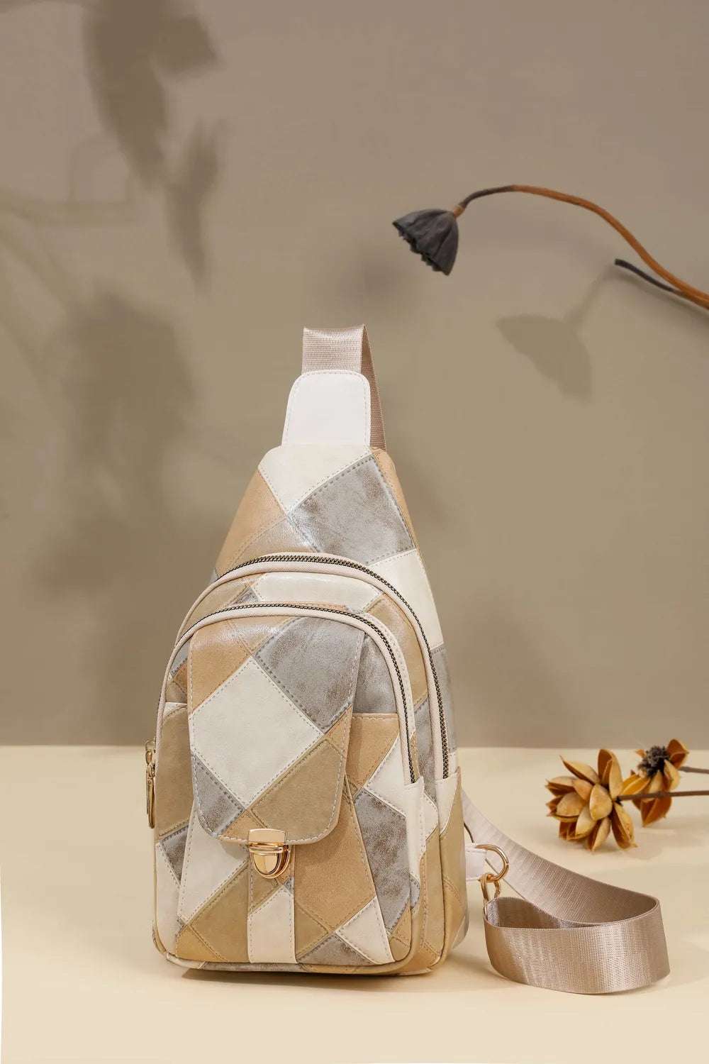 PU Leather Color Block Crossbody Bag - Premium Crossbody Bag from Trendsi - Just $29.99! Shop now at Handbags Specialist Headquarter