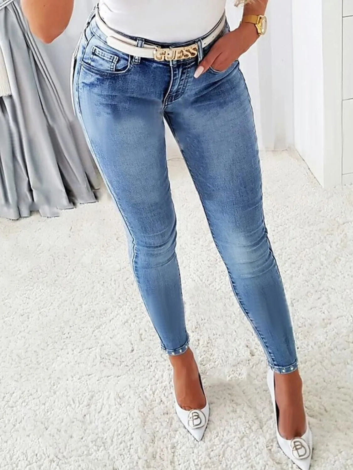 Rhinestone Butterfly Jeans with Pockets - Premium Women / Jeans & Denim from Trendsi - Just $35.10! Shop now at Handbags Specialist Headquarter