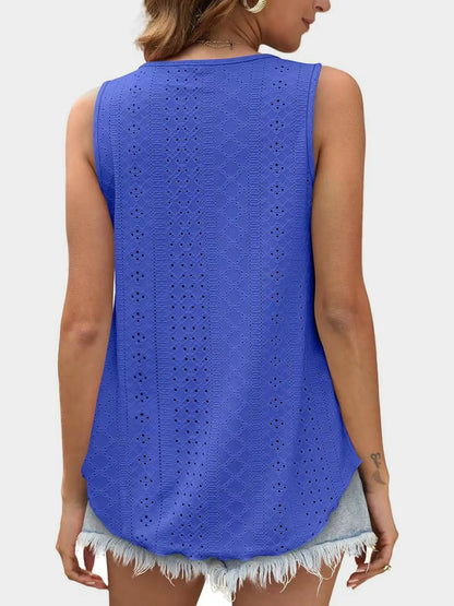 Florira Eyelet Round Neck Tank - Premium Tops from Trendsi - Just $18.22! Shop now at Handbags Specialist Headquarter