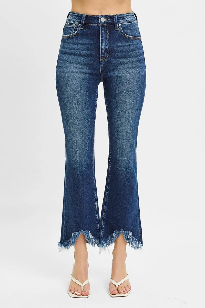 RISEN Full Size High Rise Crop Bootcut Fray Hem Jeans Plus Size - Premium Women / Jeans & Denim from Trendsi - Just $57.99! Shop now at Handbags Specialist Headquarter