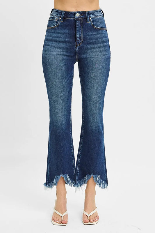 RISEN Full Size High Rise Crop Bootcut Fray Hem Jeans Plus Size - Premium Women / Jeans & Denim from Trendsi - Just $57.99! Shop now at Handbags Specialist Headquarter
