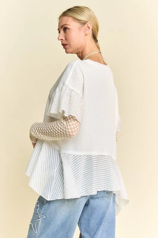 Davi & Dani Waffle Knit Bodice Ruffle Bottom Detail Top - Premium  from Trendsi - Just $40.99! Shop now at Handbags Specialist Headquarter