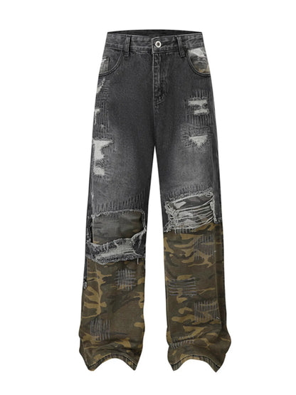 Men's Full Size Distressed Denim Jeans with Camo Patchwork Detailing Plus Size - Premium Women / Jeans & Denim from Trendsi - Just $95.99! Shop now at Handbags Specialist Headquarter
