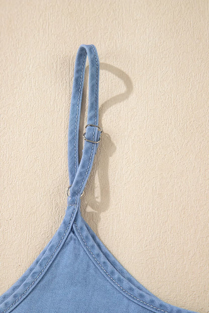 Ruffled Spaghetti Straps Denim Tank Top - Premium Women / Jeans & Denim from Trendsi - Just $28.70! Shop now at Handbags Specialist Headquarter