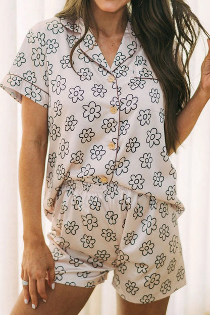 Flower Printed Top and Shorts Lounge Set - Premium Sleepwear from Trendsi - Just $34! Shop now at Handbags Specialist Headquarter