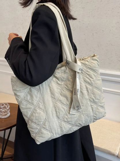 Quilted Nylon Large Tote Bag - Premium Tote Bag from Trendsi - Just $39.99! Shop now at Handbags Specialist Headquarter