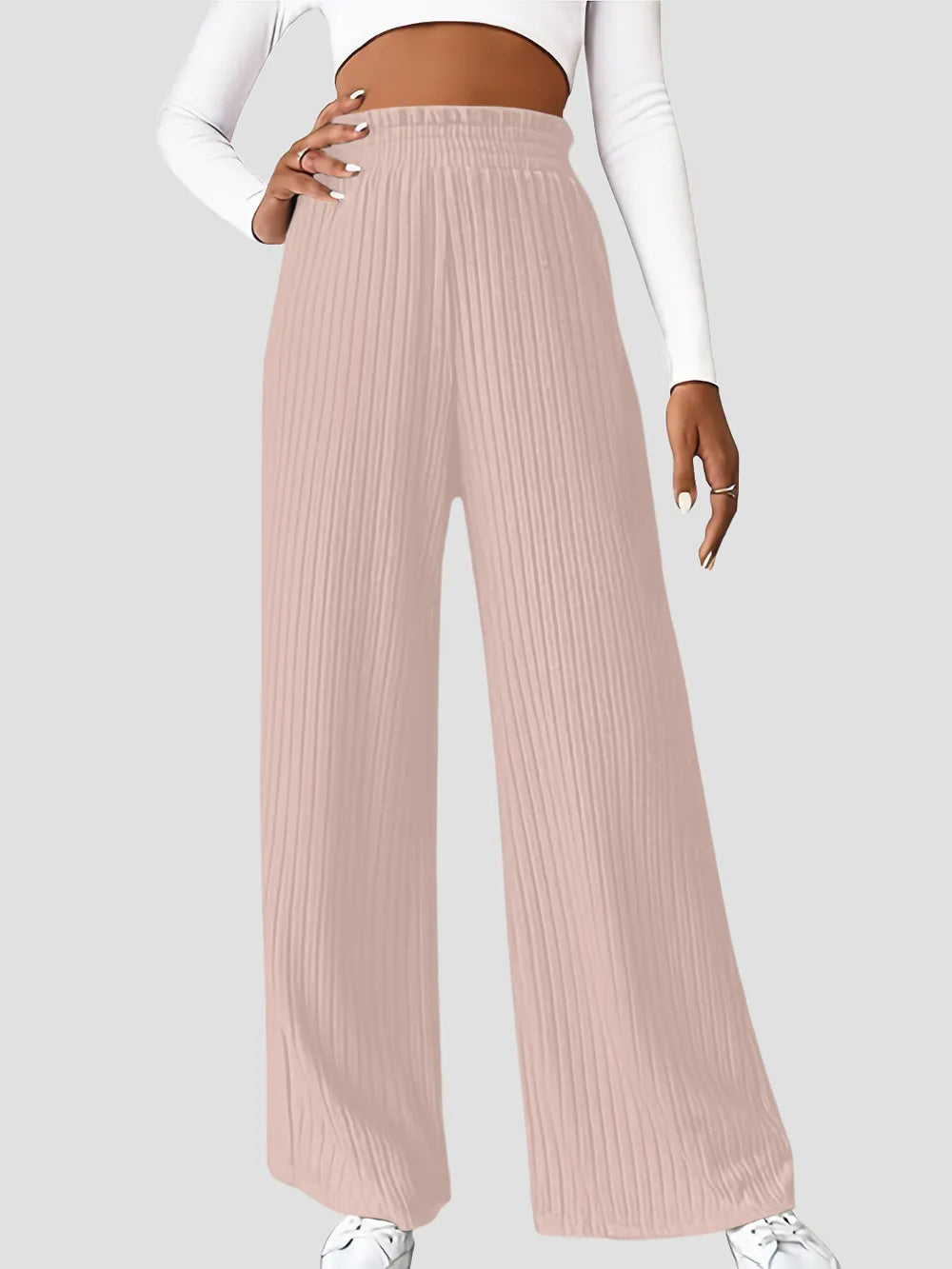 Ribbed High Waist Pants - Premium Women Pants from Trendsi - Just $29.99! Shop now at Handbags Specialist Headquarter