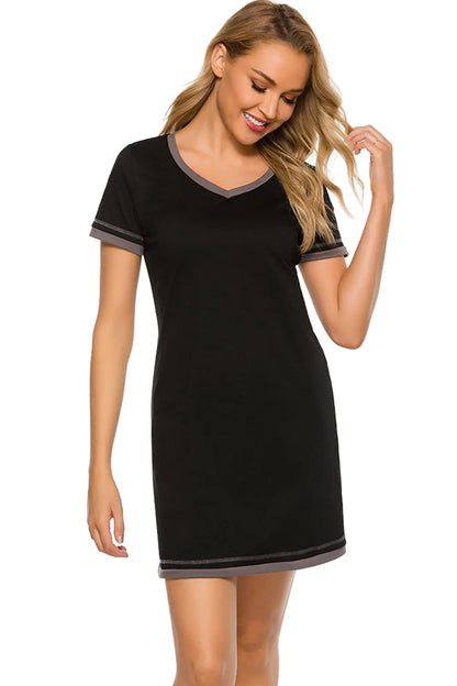 Contrast Trim Short Sleeve Lounge Dress - Premium Sleepwear from Trendsi - Just $26! Shop now at Handbags Specialist Headquarter