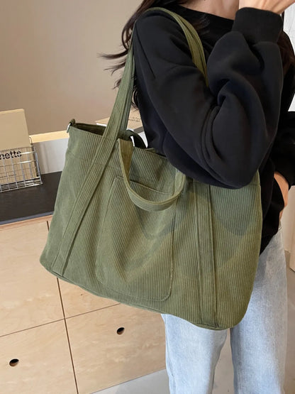 Corduroy Solid Large Tote Bag - Premium Tote Bag from Trendsi - Just $39.99! Shop now at Handbags Specialist Headquarter