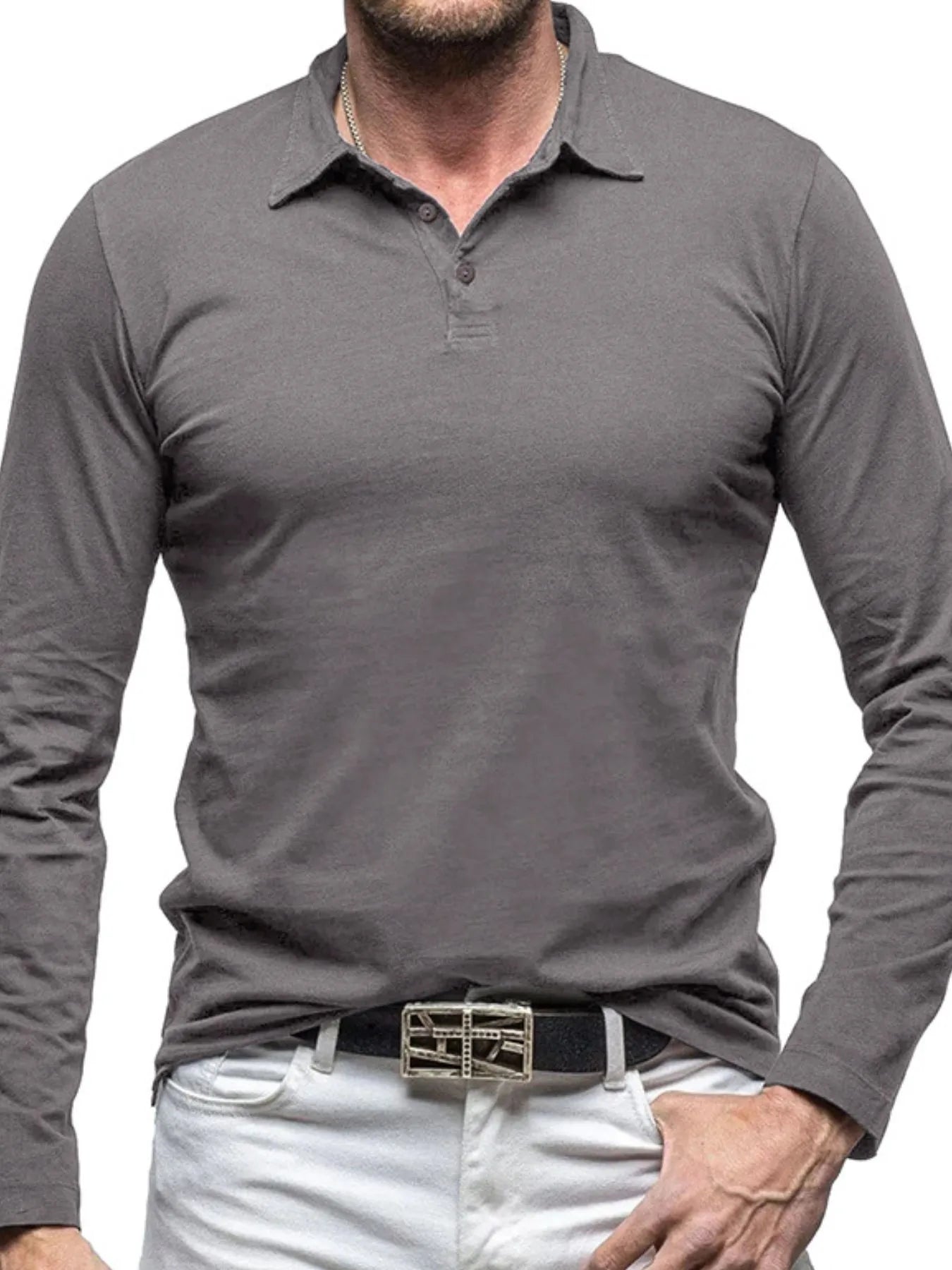 Men's Collared Neck Long Sleeve Polo - Premium Men's Polo shirt from Trendsi - Just $43.99! Shop now at Handbags Specialist Headquarter