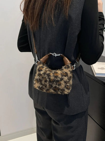 Fuzzy Polyester Mini Handbag with Zipper - Premium Tote Bag from Trendsi - Just $39.99! Shop now at Handbags Specialist Headquarter