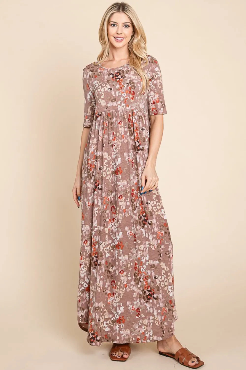 BOMBOM Printed Shirred Maxi Dress - Premium Maxi Dress from Trendsi - Just $45.99! Shop now at Handbags Specialist Headquarter
