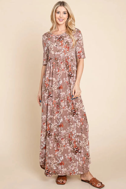 BOMBOM Printed Shirred Maxi Dress - Premium Maxi Dress from Trendsi - Just $45.99! Shop now at Handbags Specialist Headquarter