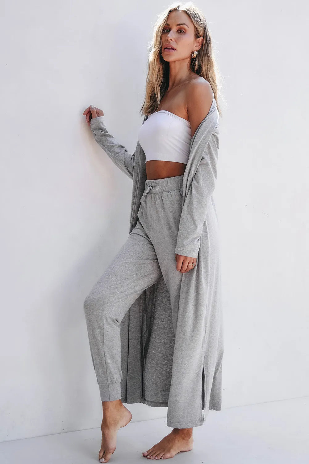 Open Front Long Sleeve Cardigan and Pants Lounge Set - Premium Sleepwear from Trendsi - Just $48.52! Shop now at Handbags Specialist Headquarter