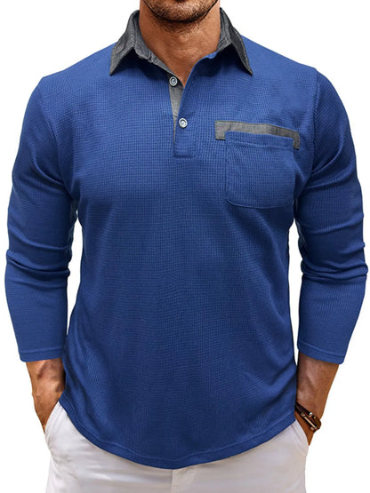 Men's Contrast Collar Long Sleeve Casual Polo Shirt - Premium Men's Polo shirt from Trendsi - Just $39.99! Shop now at Handbags Specialist Headquarter