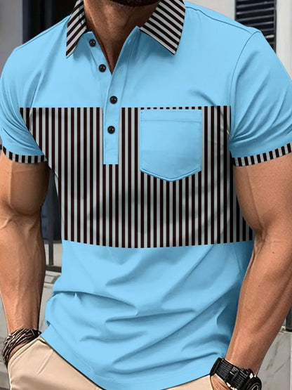 Men's Full Size Collared Contrast Striped Polo Plus Size - Premium Men's Polo shirt from Trendsi - Just $29.99! Shop now at Handbags Specialist Headquarter