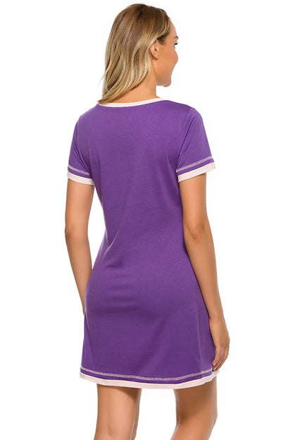 Contrast Trim Short Sleeve Lounge Dress - Premium Sleepwear from Trendsi - Just $26! Shop now at Handbags Specialist Headquarter