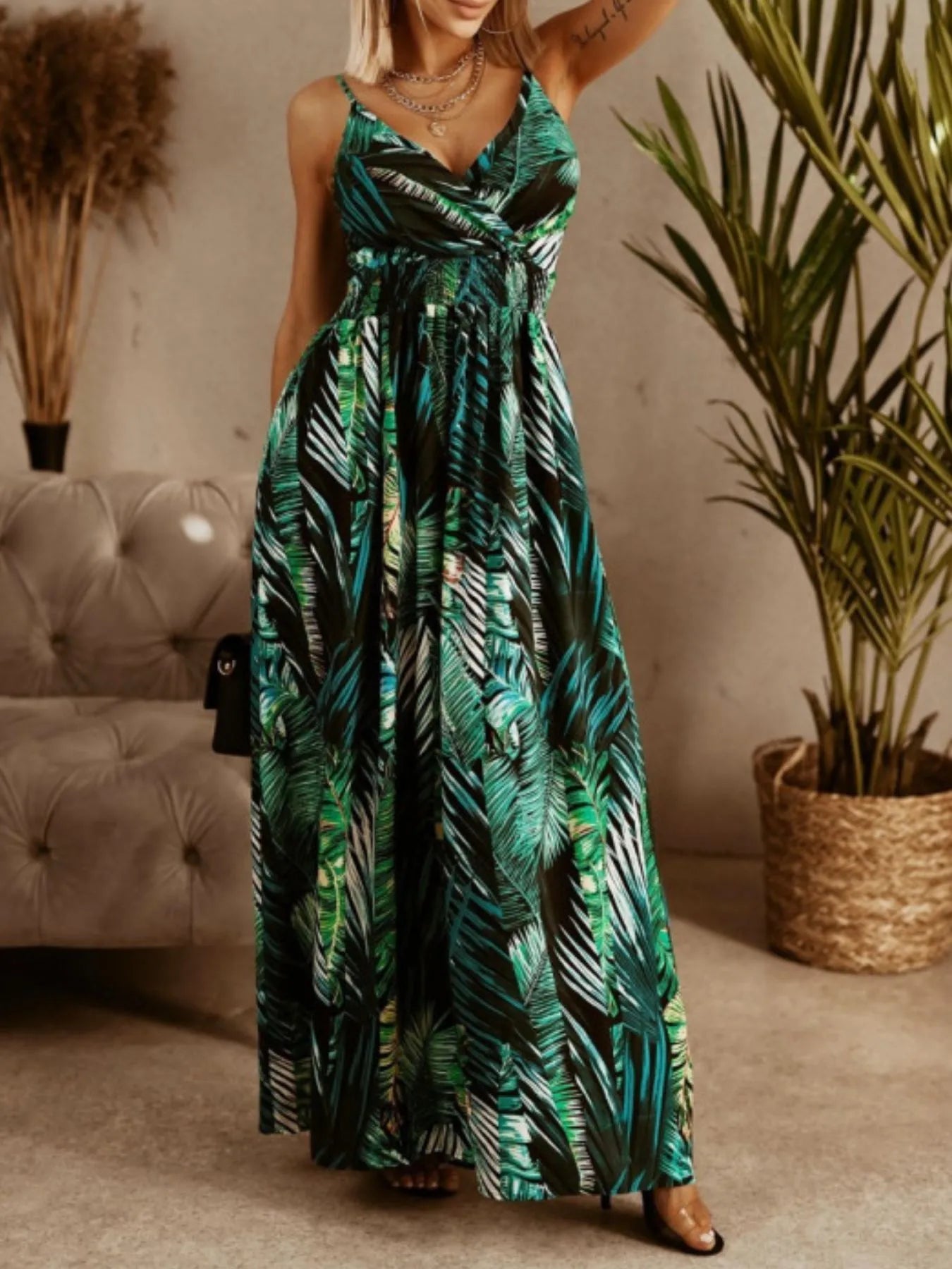 Printed Spaghetti Strap Maxi Dress - Premium Maxi Dress from Trendsi - Just $32.99! Shop now at Handbags Specialist Headquarter