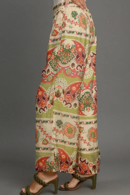 Umgee Full Size Wide Leg Border Print Pants Plus Size - Premium  from Trendsi - Just $48.99! Shop now at Handbags Specialist Headquarter