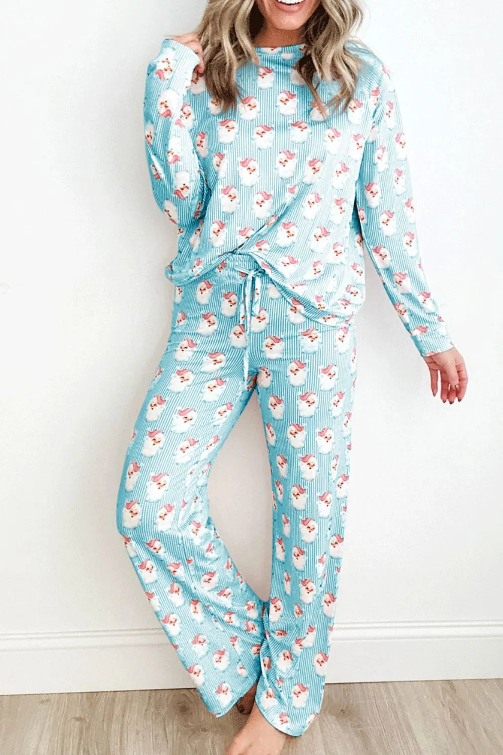 Santa Print Long Sleeve Top and Pants Lounge Set - Premium Sleepwear from Trendsi - Just $46.99! Shop now at Handbags Specialist Headquarter