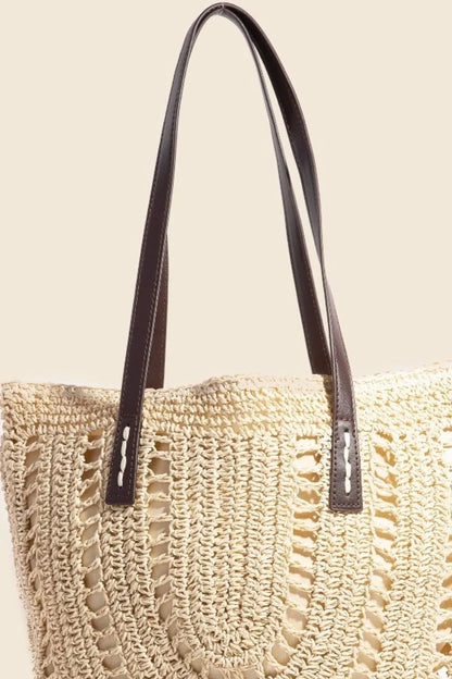 Fame Straw Braided Rounded Tote Bag - Premium Tote Bag from Trendsi - Just $37.99! Shop now at Handbags Specialist Headquarter